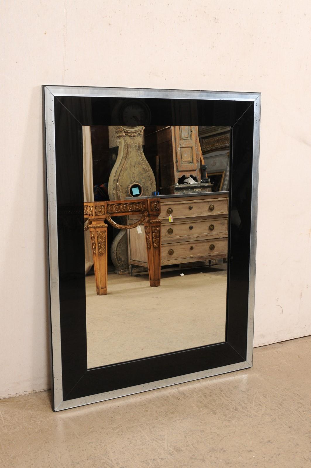 Sleek Black & Antiqued Glass Surround Artisan Crafted Mirror- Customizable! For Sale 6