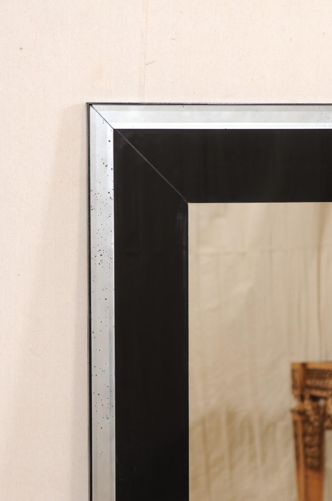 Sleek Black & Antiqued Glass Surround Artisan Crafted Mirror- Customizable! In New Condition For Sale In Atlanta, GA