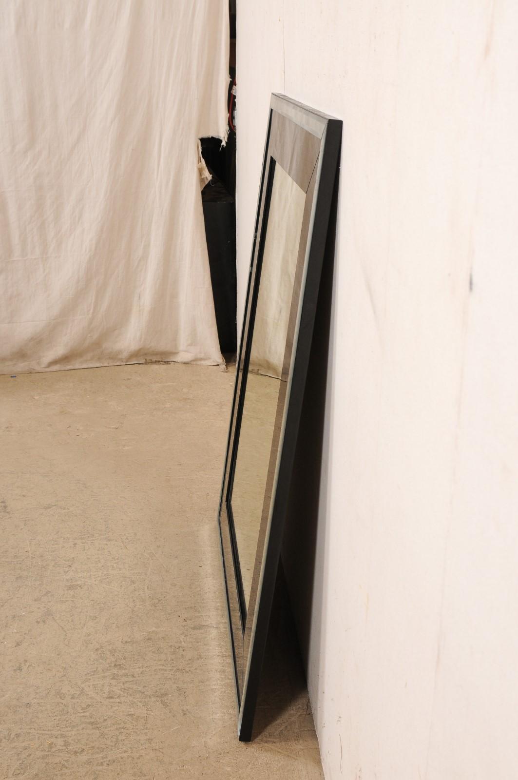 Sleek Black & Antiqued Glass Surround Artisan Crafted Mirror- Customizable! For Sale 4