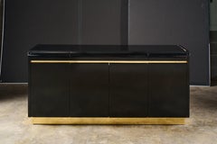 Sleek Black Lacquer and Brass Sideboard
