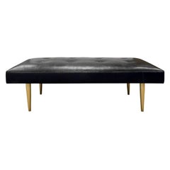 Sleek Black Leather Bench Designed by Milo Baughman