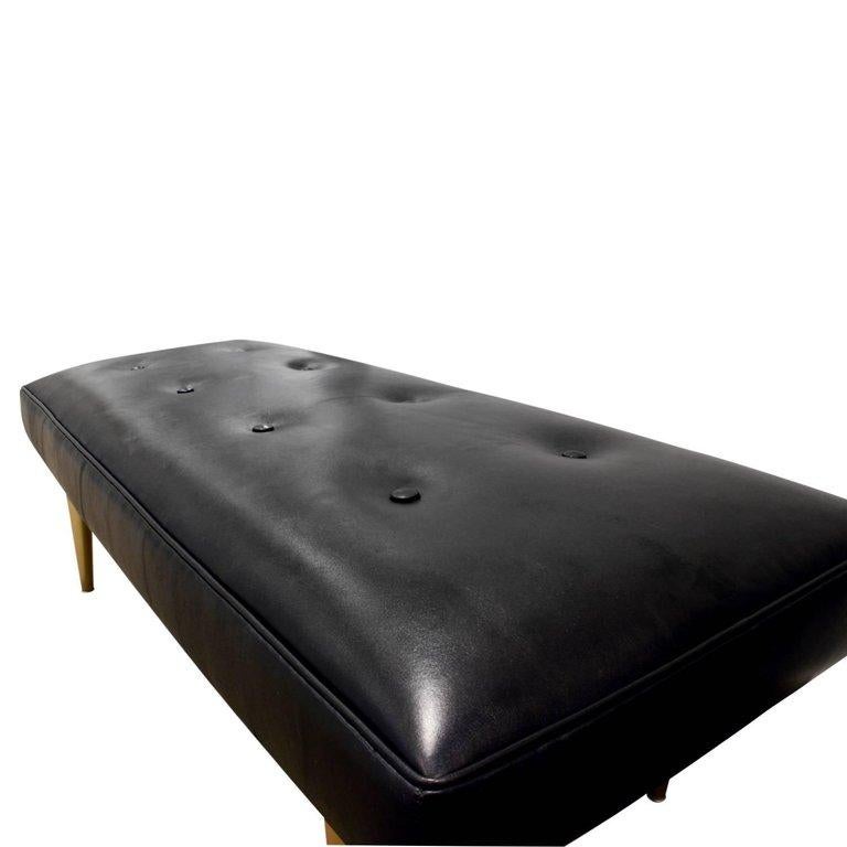 Mid-Century Modern Sleek Black Leather Bench Designed by Milo Baughman For Sale