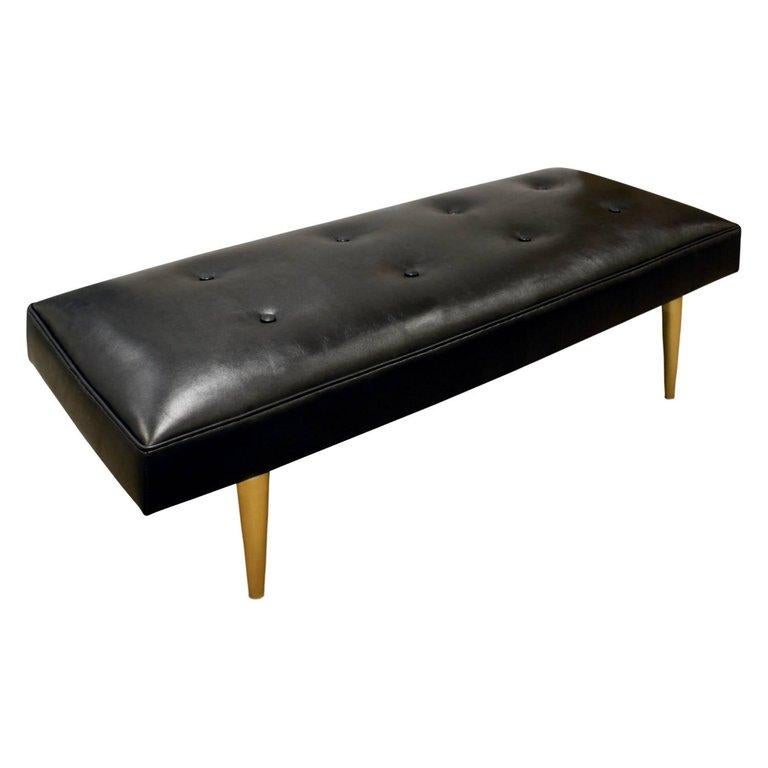 Sleek Black Leather Bench Designed by Milo Baughman For Sale