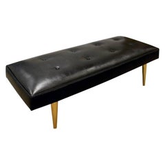 Sleek Black Leather Bench Designed by Milo Baughman