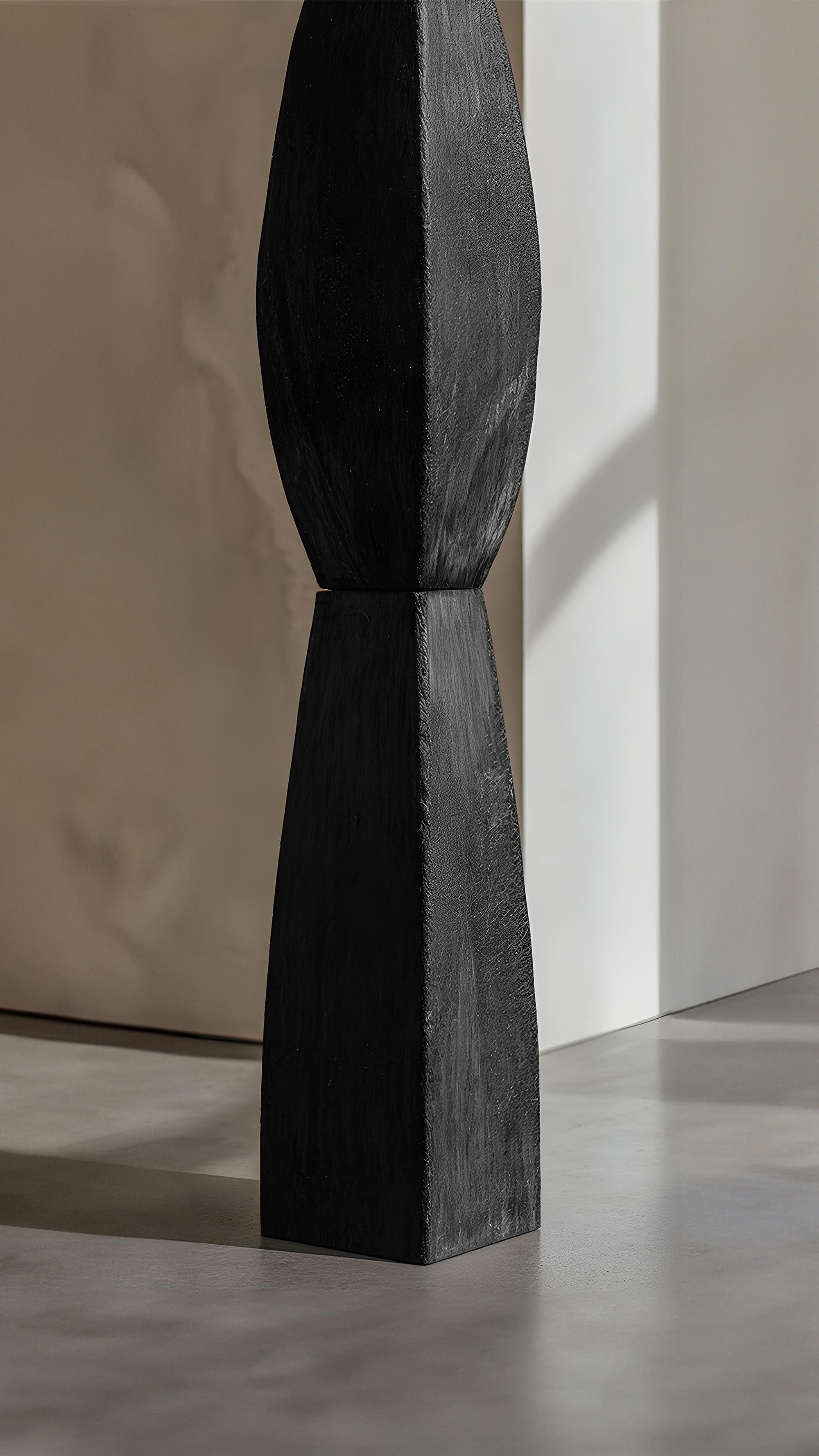 Brutalist Sleek Black Solid Wood Sculpture, NONO's Art, Still Stand No82 For Sale