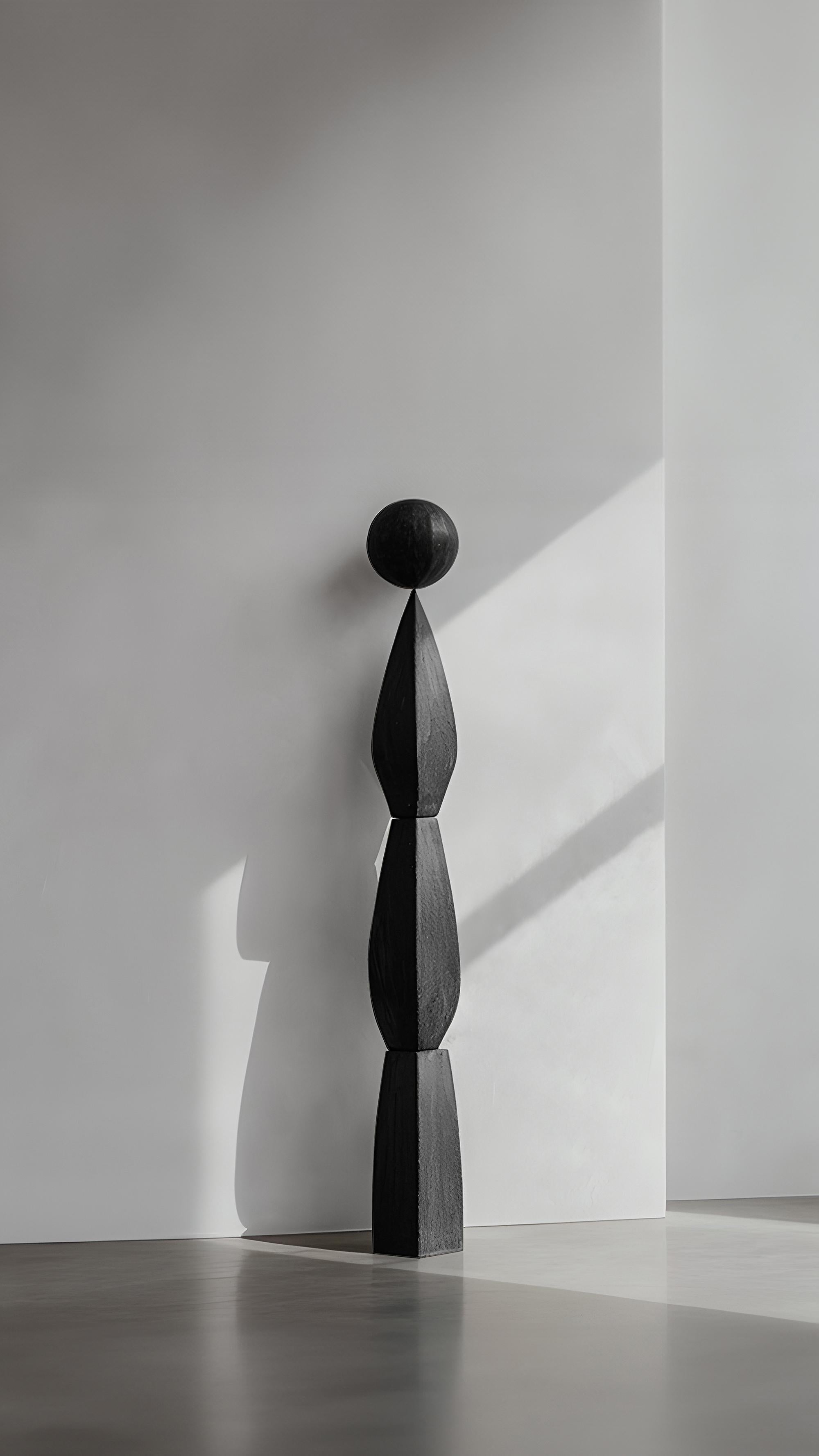 Mexican Sleek Black Solid Wood Sculpture, NONO's Art, Still Stand No82 For Sale