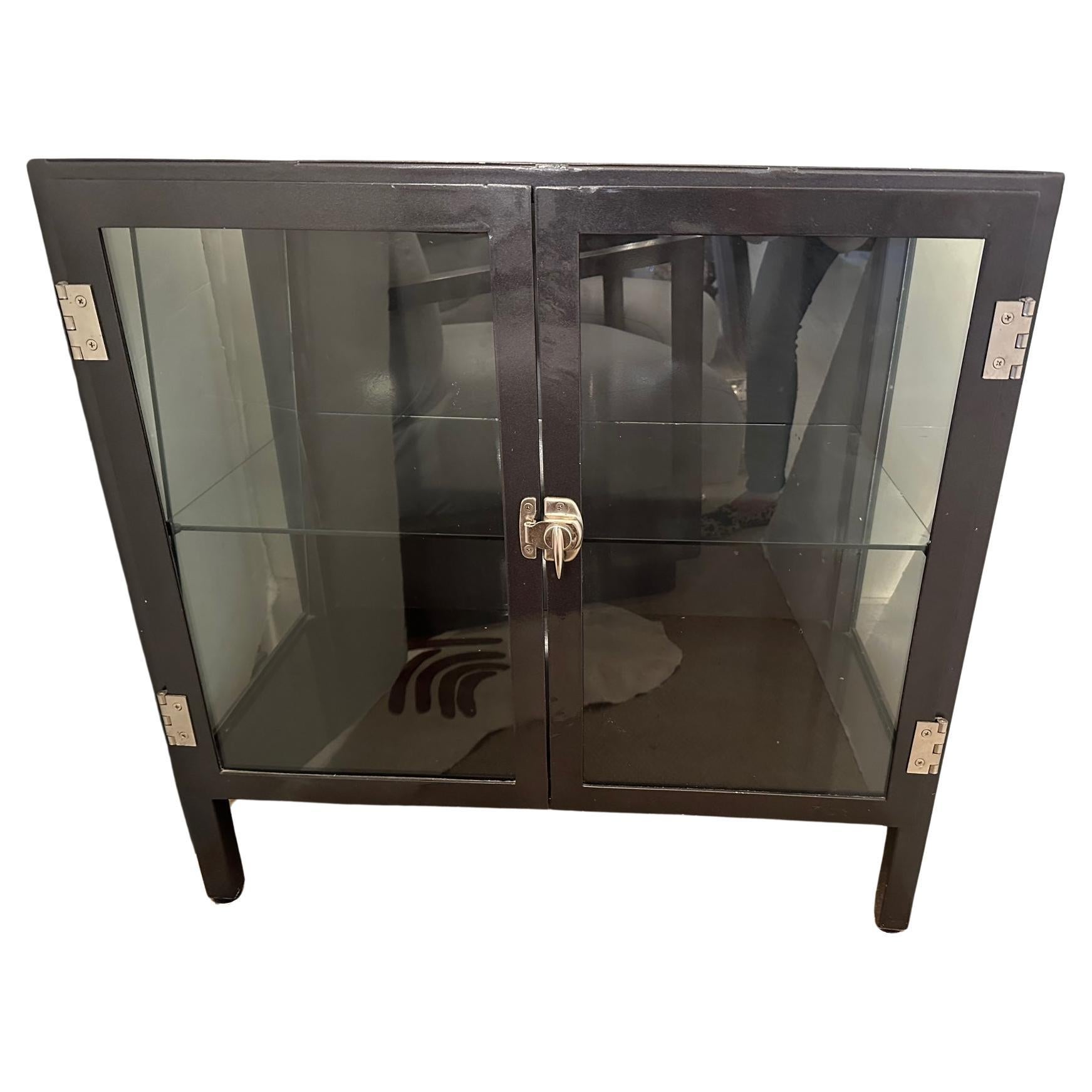 Sleek Dark Gray Steel & Glass Medium Sized Cabinet For Sale