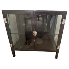 Used Sleek Dark Gray Steel & Glass Medium Sized Cabinet