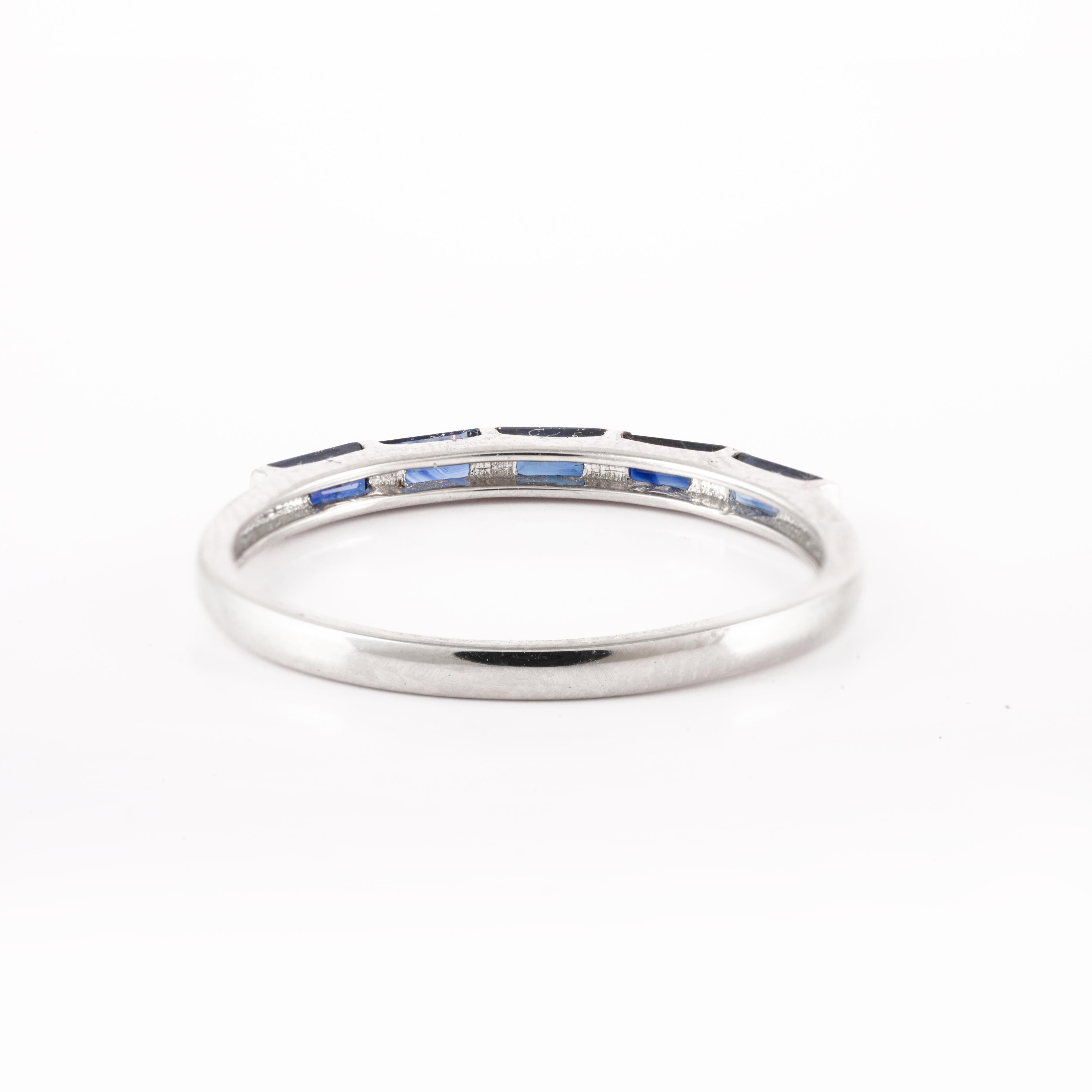 For Sale:  Sleek Blue Sapphire Stackable Band Handmade Birthstone Ring 18k White Gold 6