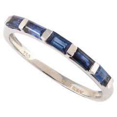 Antique Sleek Blue Sapphire Stackable Band Handmade Birthstone Ring 18k White Gold