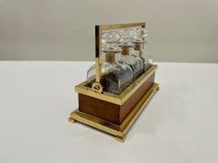 Sleek Brass & Mahogany Set of 3 Glass Liquor Decanters Tantalus