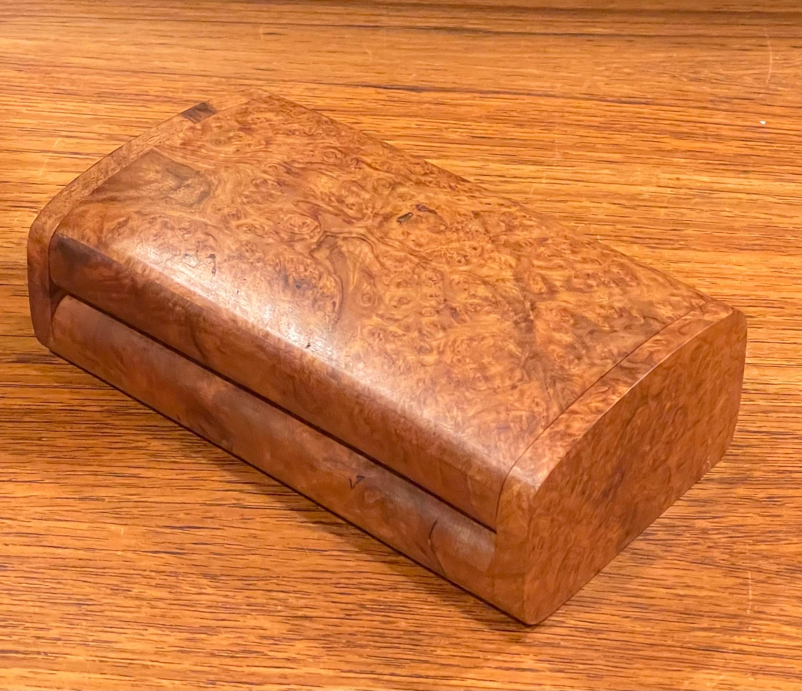 Sleek Burl Wood Lidded Box In Good Condition In San Diego, CA