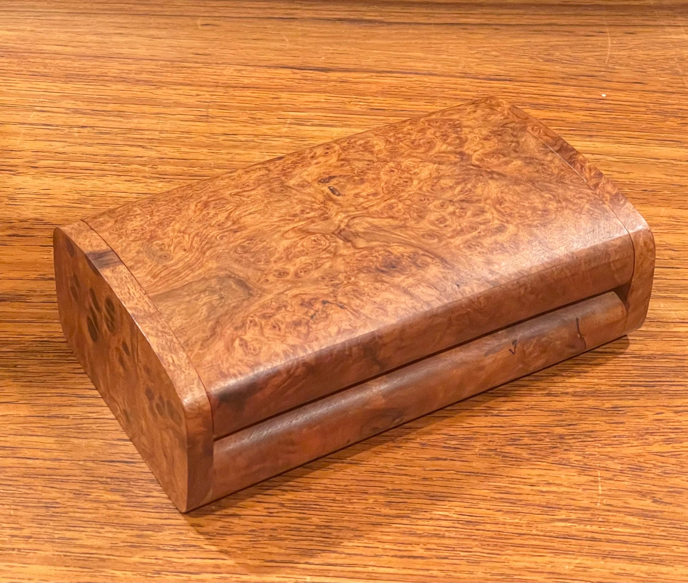 20th Century Sleek Burl Wood Lidded Box