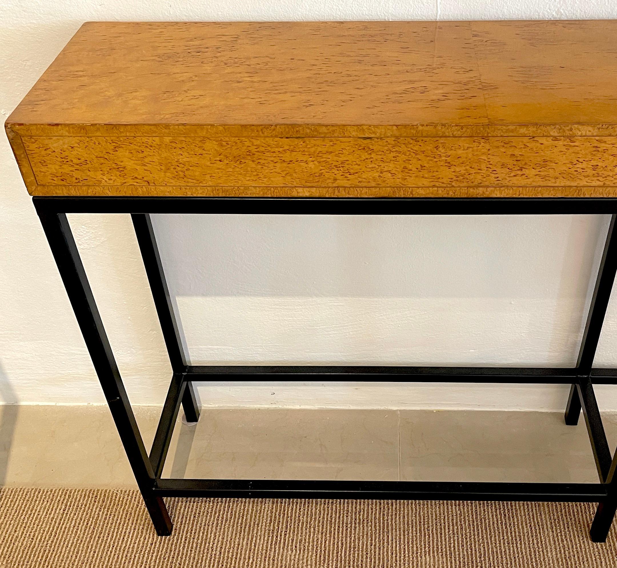 Sleek Burled Elm Campaign Style Console 3