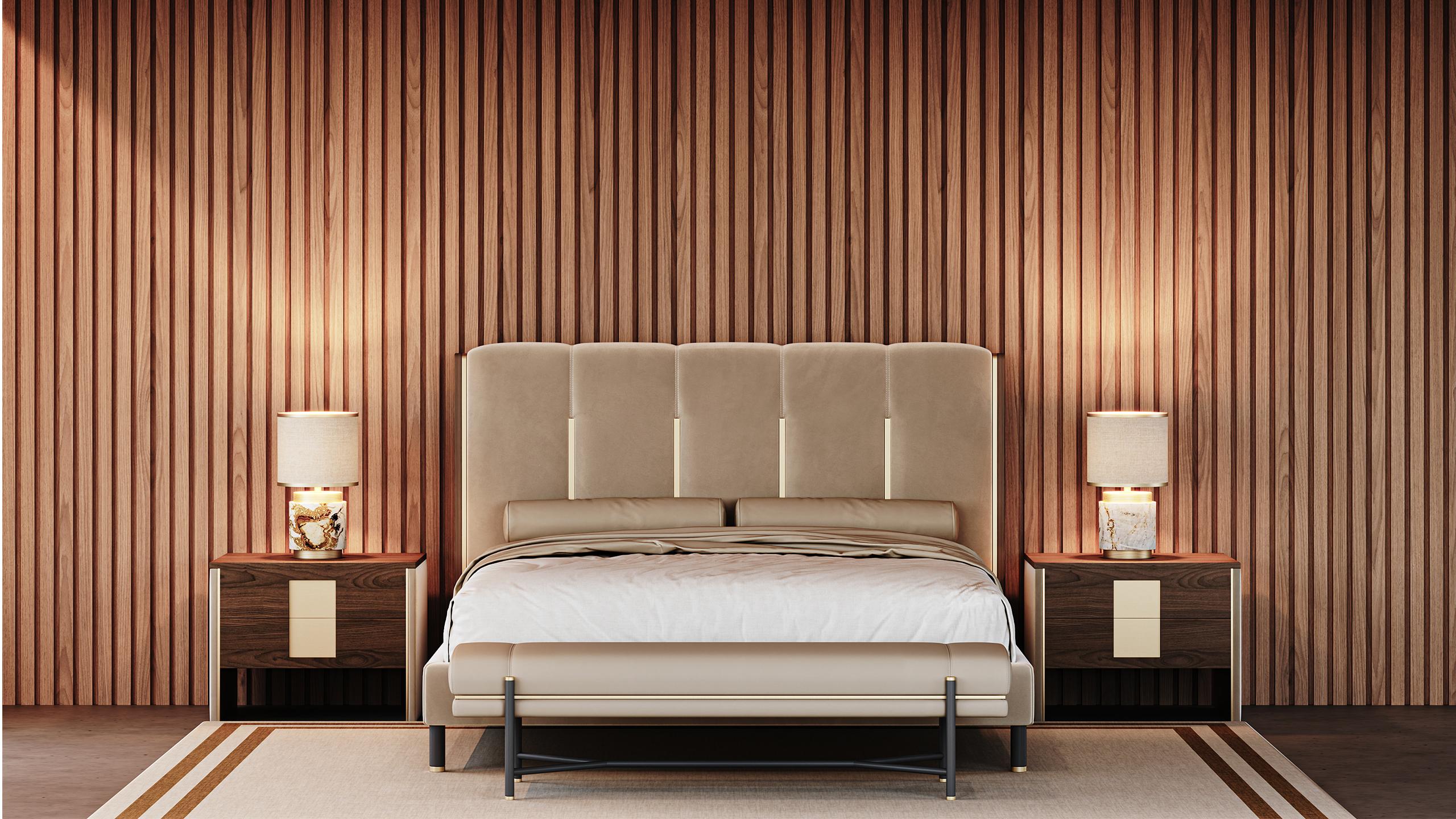 Elegante Cama Cascada con Cabecero Detallado Moderno de mediados de siglo en venta
