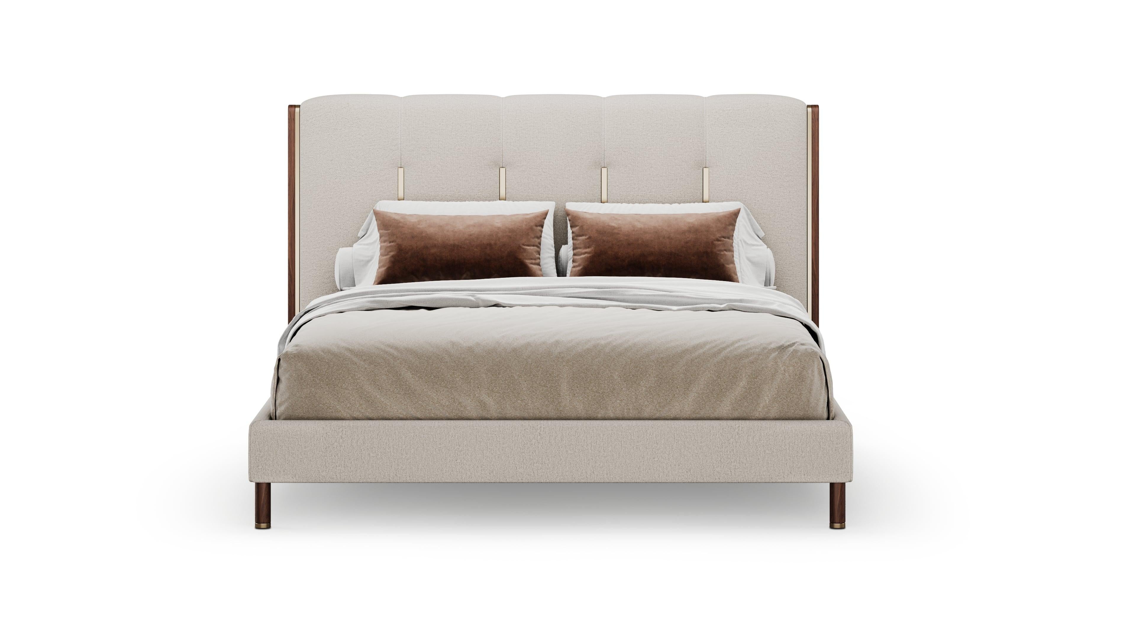 Portuguese Sleek Cascade Bed with Detailed Headboard For Sale