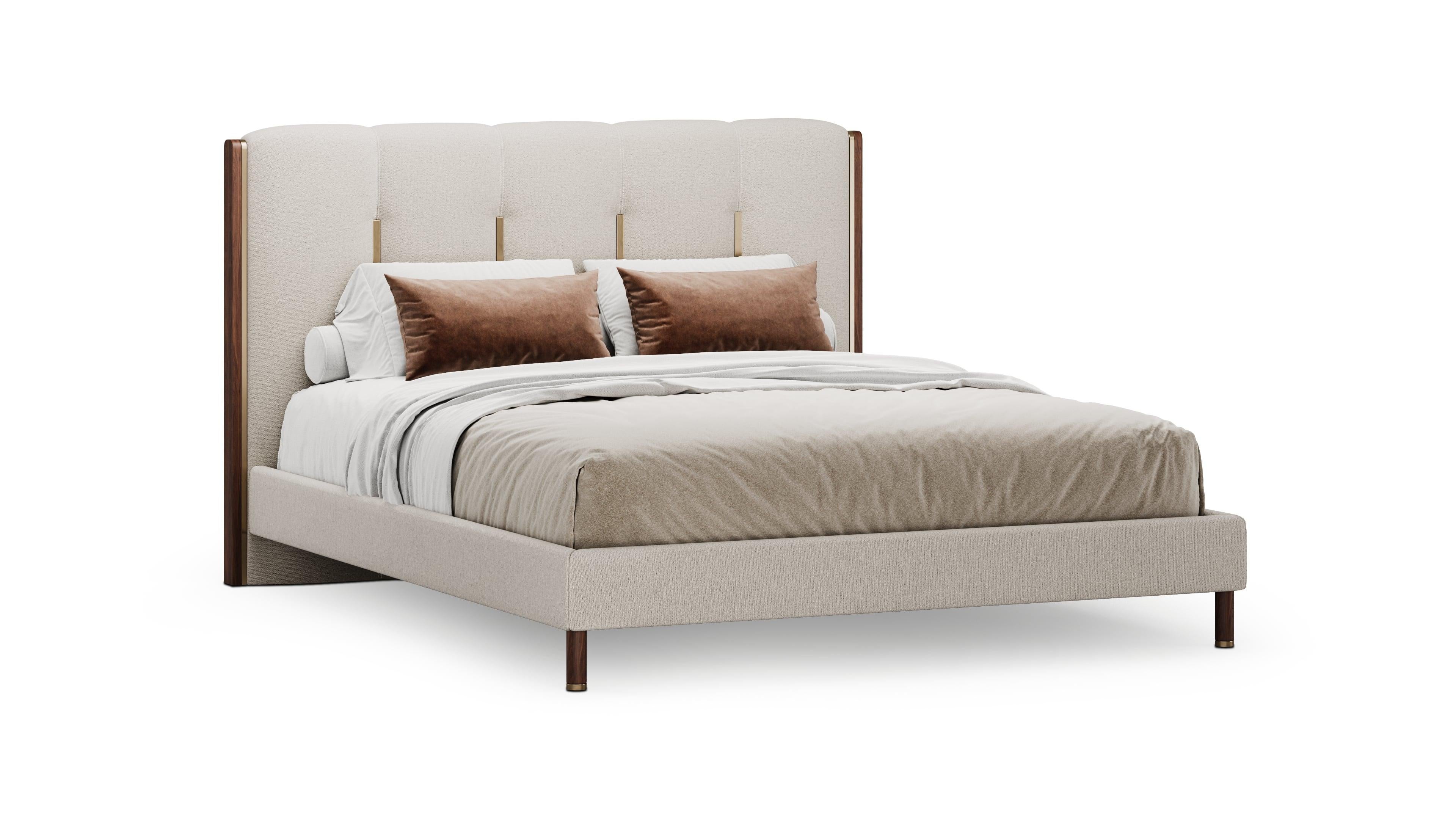 Brushed Sleek Cascade Bed with Detailed Headboard For Sale