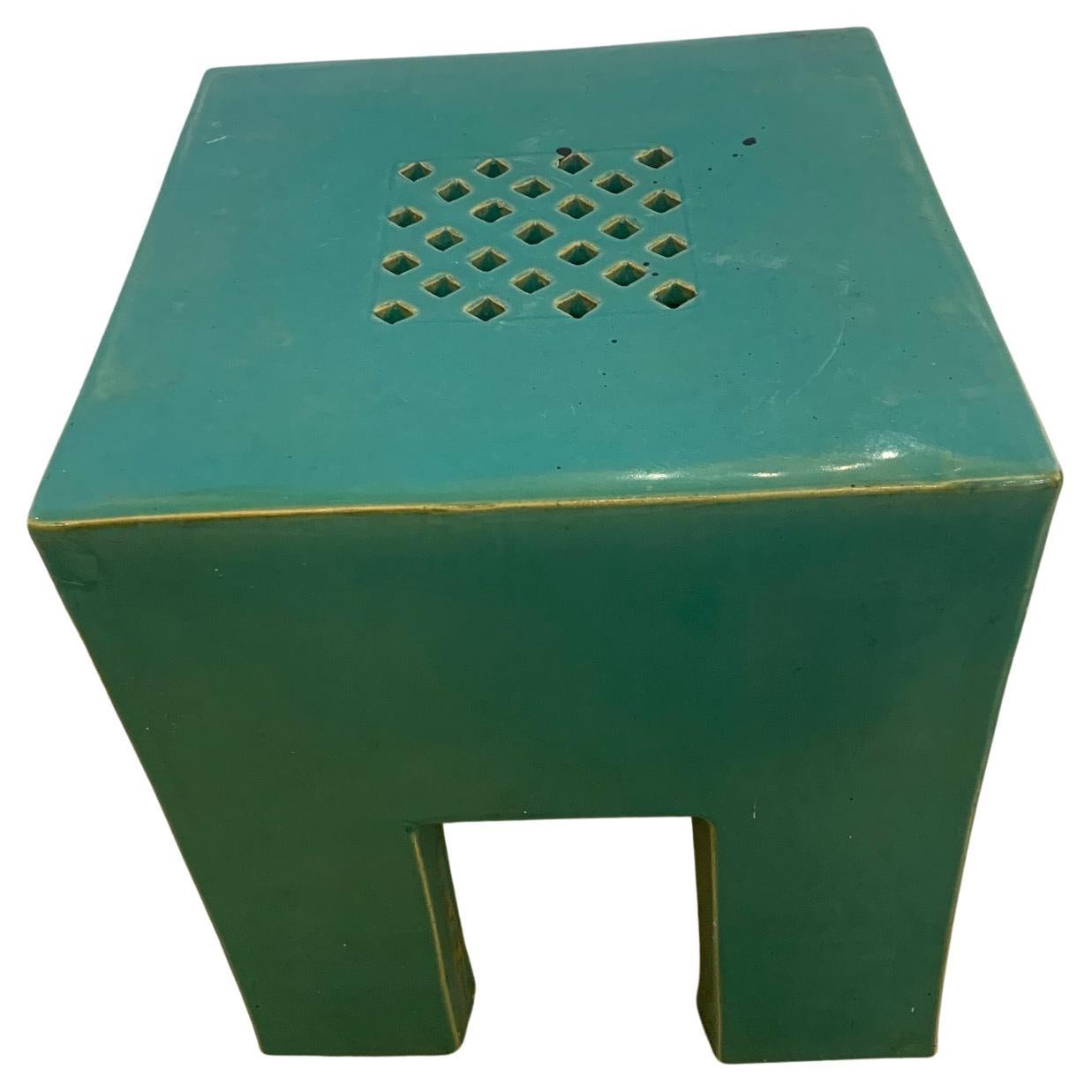 Sleek Celadon Green Square Ceramic Garden Seat Martini Table