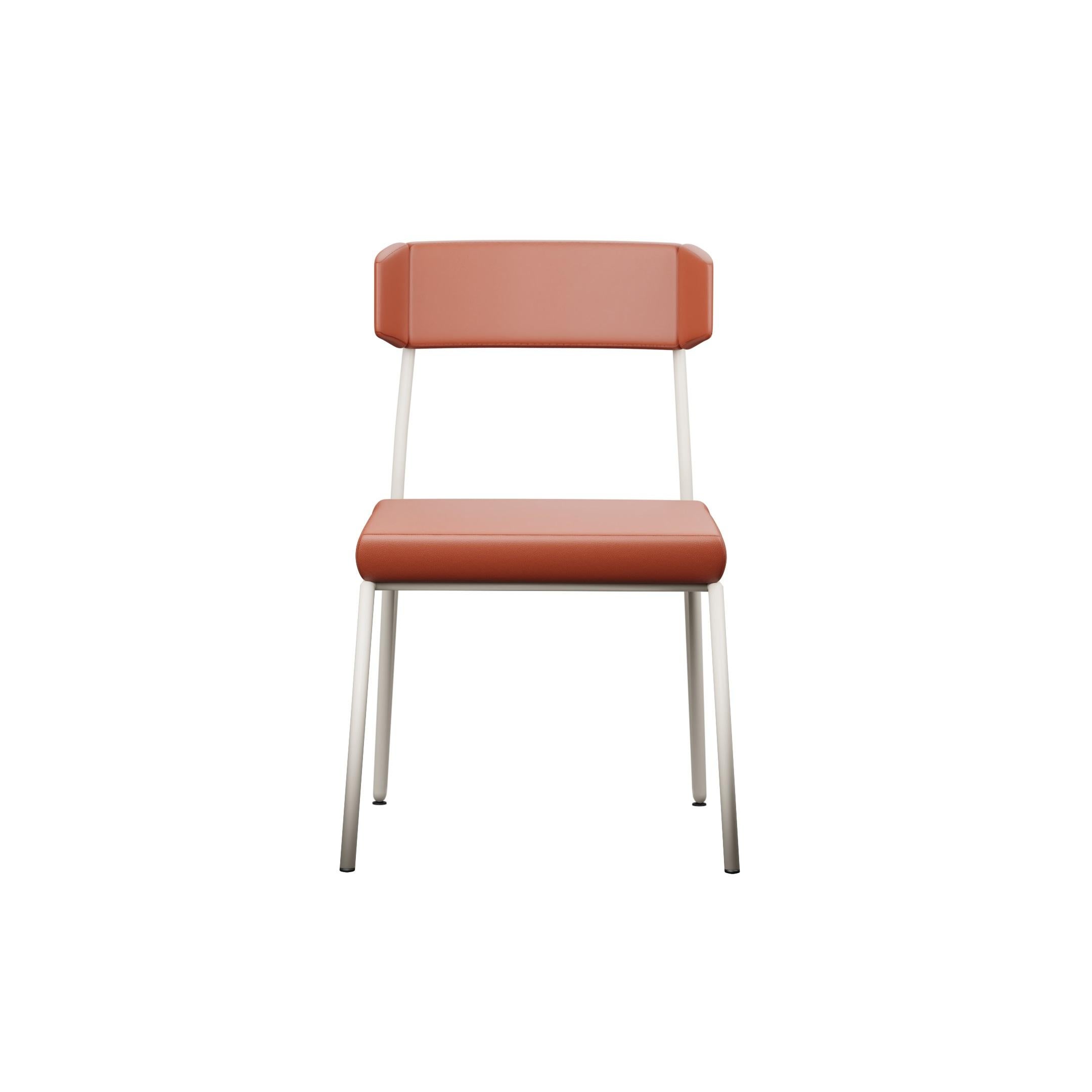The Dih chair is a versatile and customizable piece that seamlessly blends minimalist aesthetics with enduring quality. Its sleek, white iron frame, meticulously crafted by our skilled artisans, exudes both strength and durability. The genuine