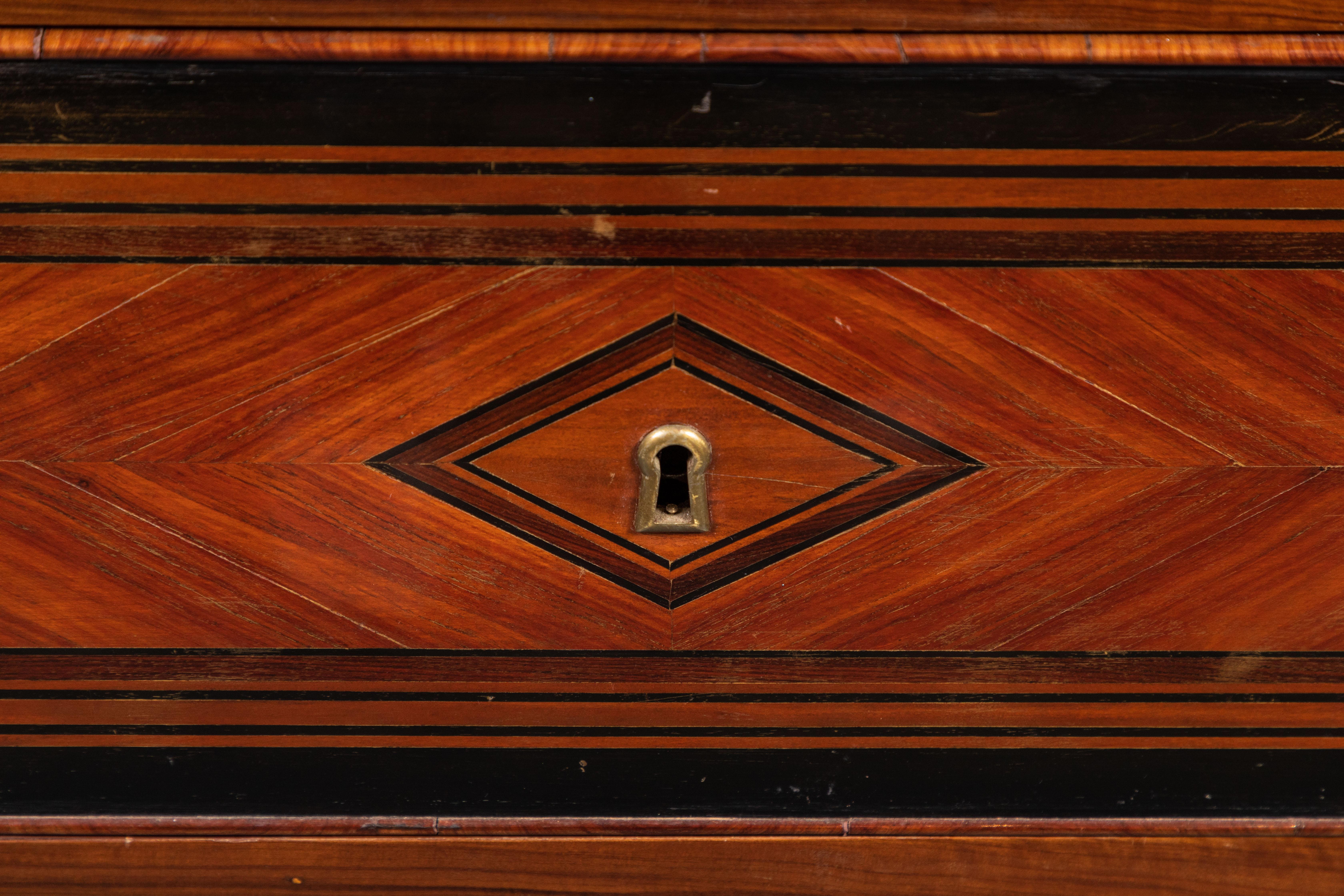 Early 19th Century Sleek, Cherry and Ebonized Wood Commode For Sale