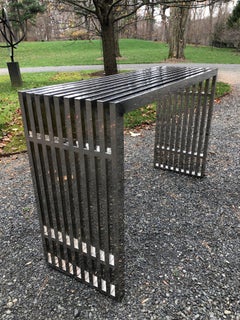 Sleek Chrome Rectangular Console Sofa Table with Chrome Architectural Pattern