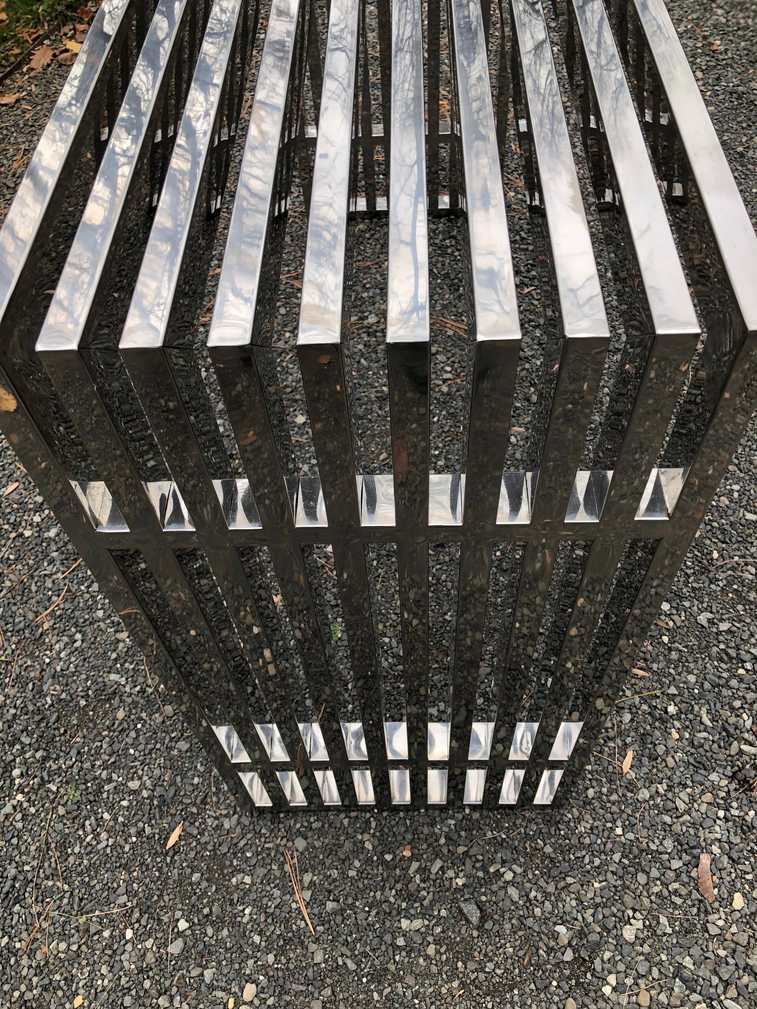 Sleek Chrome Rectangular Console Sofa Table with Chrome Architectural Pattern In Good Condition In Hopewell, NJ
