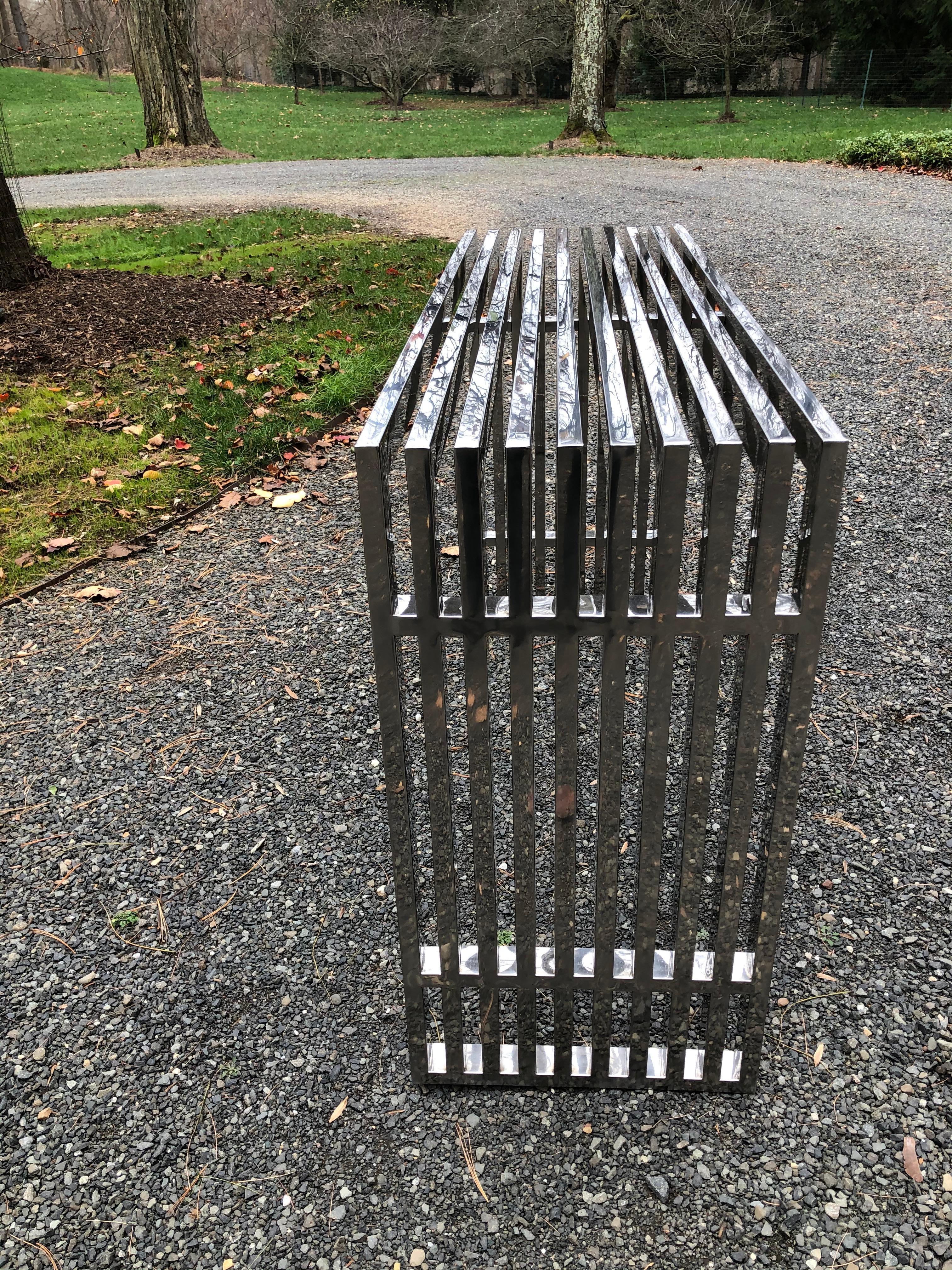 Late 20th Century Sleek Chrome Rectangular Console Sofa Table with Chrome Architectural Pattern