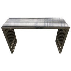 Sleek Chrome Rectangular Console Sofa Table with Chrome Architectural Pattern