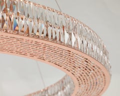 Sleek Circular Suspension Chandelier With Crystals-Single Tier/Copper Plated
