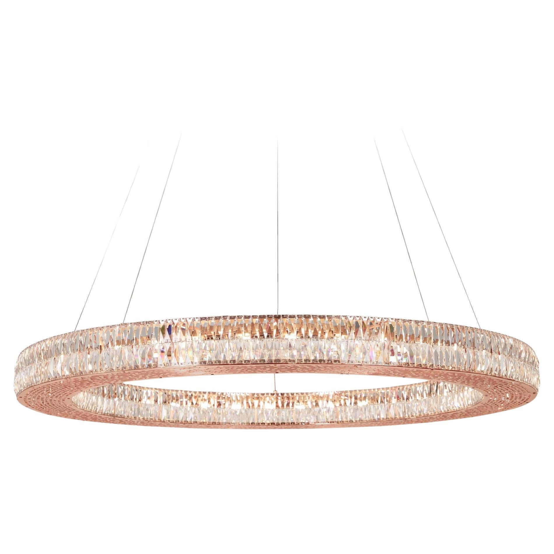Sleek Circular Suspension Chandelier With Crystals-Single Tier/Copper Plated