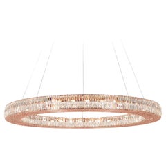 Sleek Circular Suspension Chandelier With Crystals-Single Tier/Copper Plated