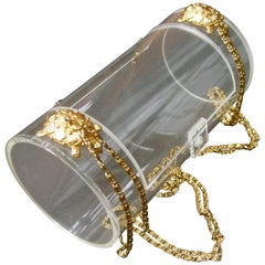 Sleek Clear Lucite Cylinder Turtle Medallion Shoulder Bag c 1970s