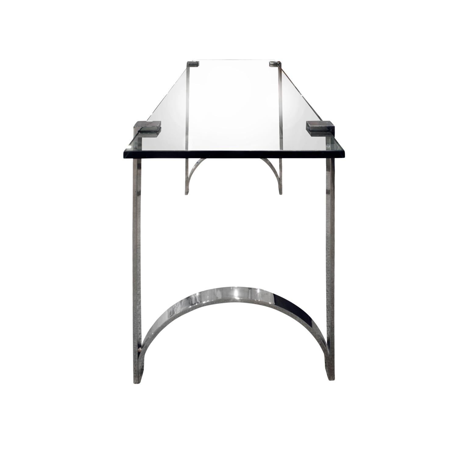 Mid-Century Modern Sleek Console Table in Polished Chrome and Glass, 1970s For Sale