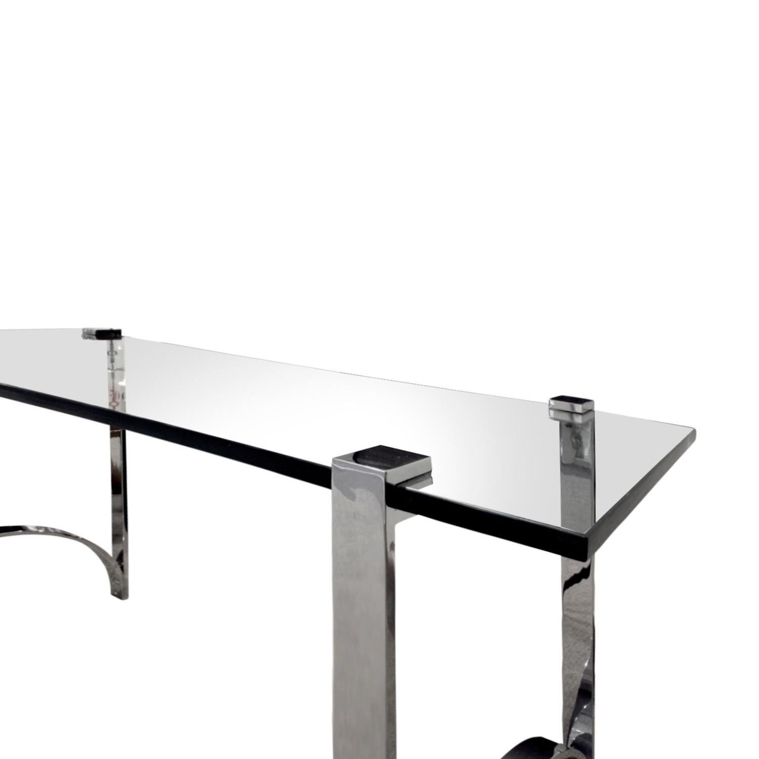 American Sleek Console Table in Polished Chrome and Glass, 1970s For Sale