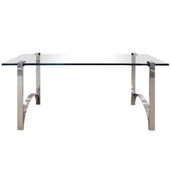 Sleek Console Table in Polished Chrome and Glass, 1970s