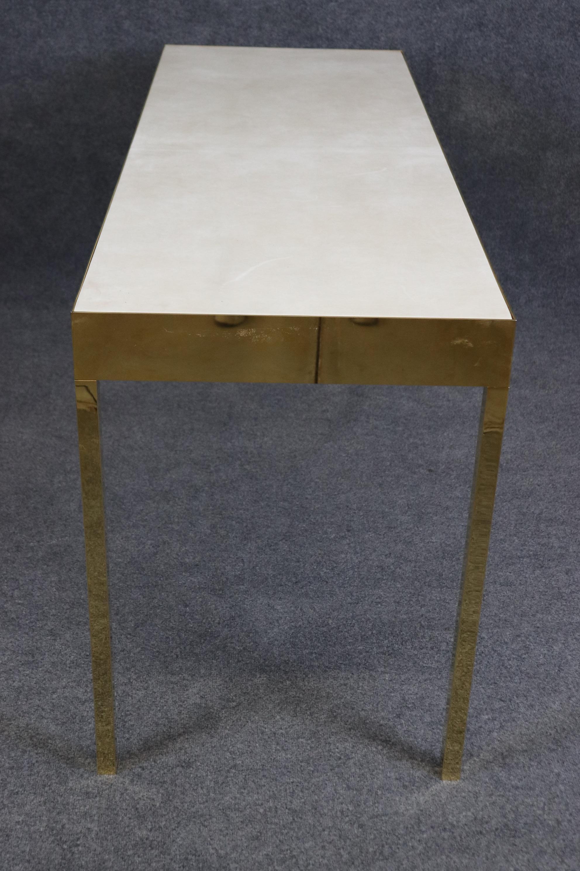 Late 20th Century Sleek Contemporary Brass Flashed Faux Leather Milo Baughman Style Console Table  For Sale