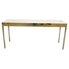 Sleek Contemporary Brass Flashed Faux Leather Milo Baughman Style Console Table 