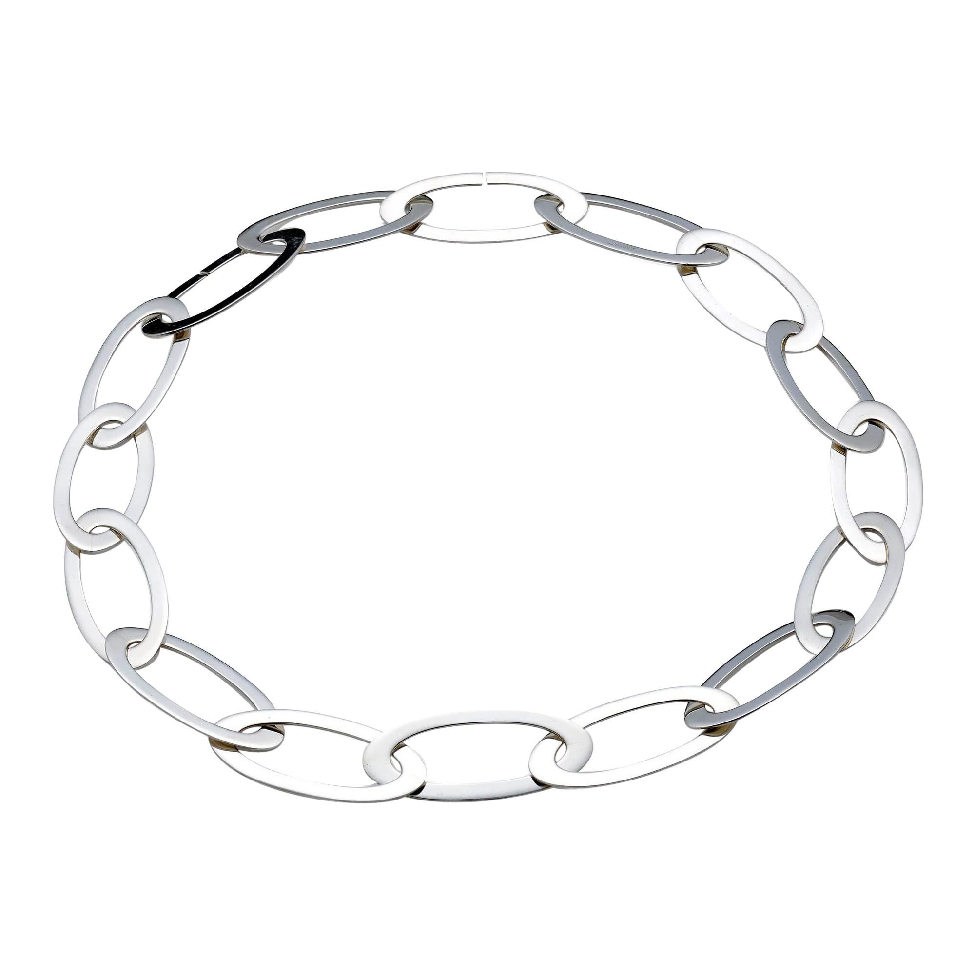 Sleek, Contemporary Flat Oval Link 20"/ 23" Necklace For Sale