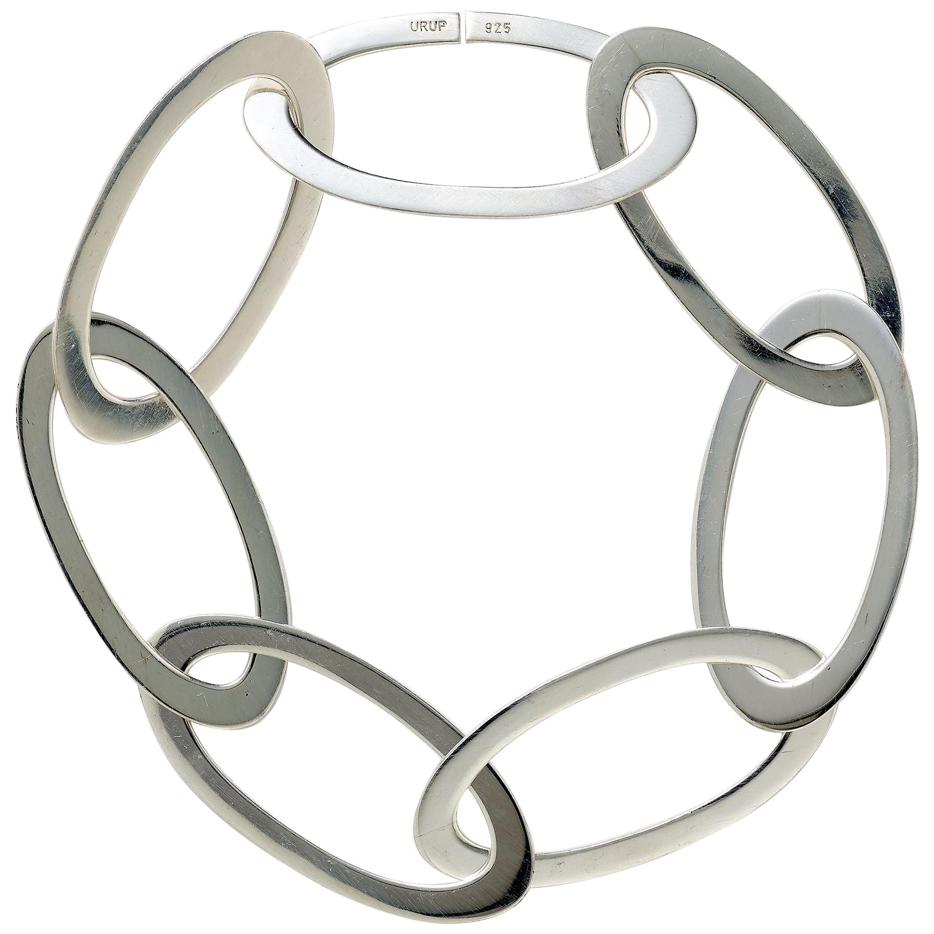 Elegantes, zeitgenössisches, flaches, ovales Sterlingsilber-Armband mit Gliedern, 20,4 cm