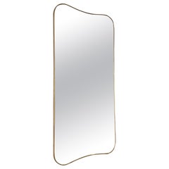 Sleek Curved Rectangular Midcentury Italian Brass Mirror Sleek Curved Rectangular Midcentury Italian Brass Mirror