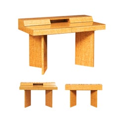 Sleek Custom-Made Faux Birdseye Maple Console or Writing Desk, circa 1975