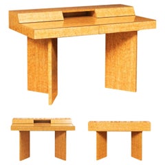 Vintage Sleek Custom-Made Faux Birdseye Maple Console or Writing Desk, circa 1975