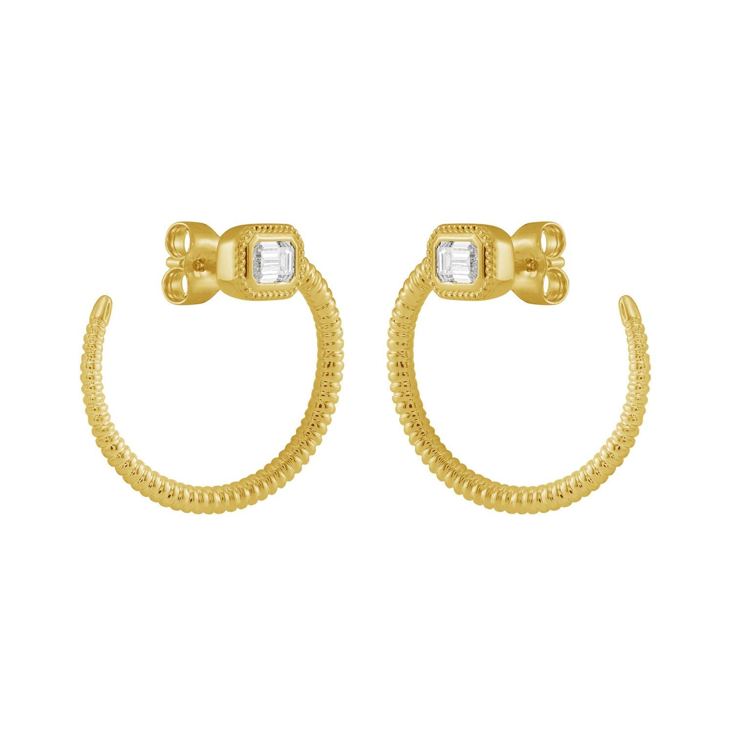 Glatte Diamant strukturierte Reifen aus 14k Gelbgold (Art déco) im Angebot