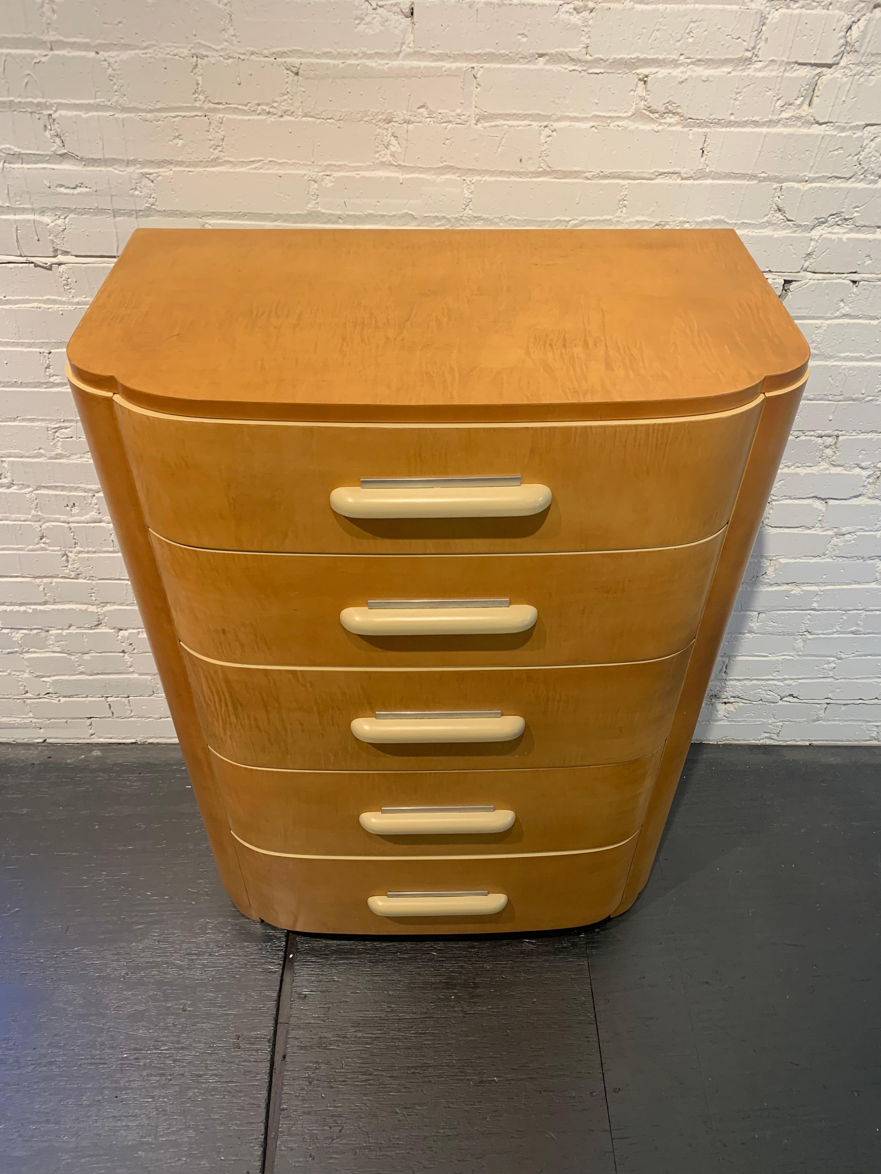 Sleek Donald Deskey Art Deco High Boy Dresser for Widdicomb Furniture in Maple For Sale 5