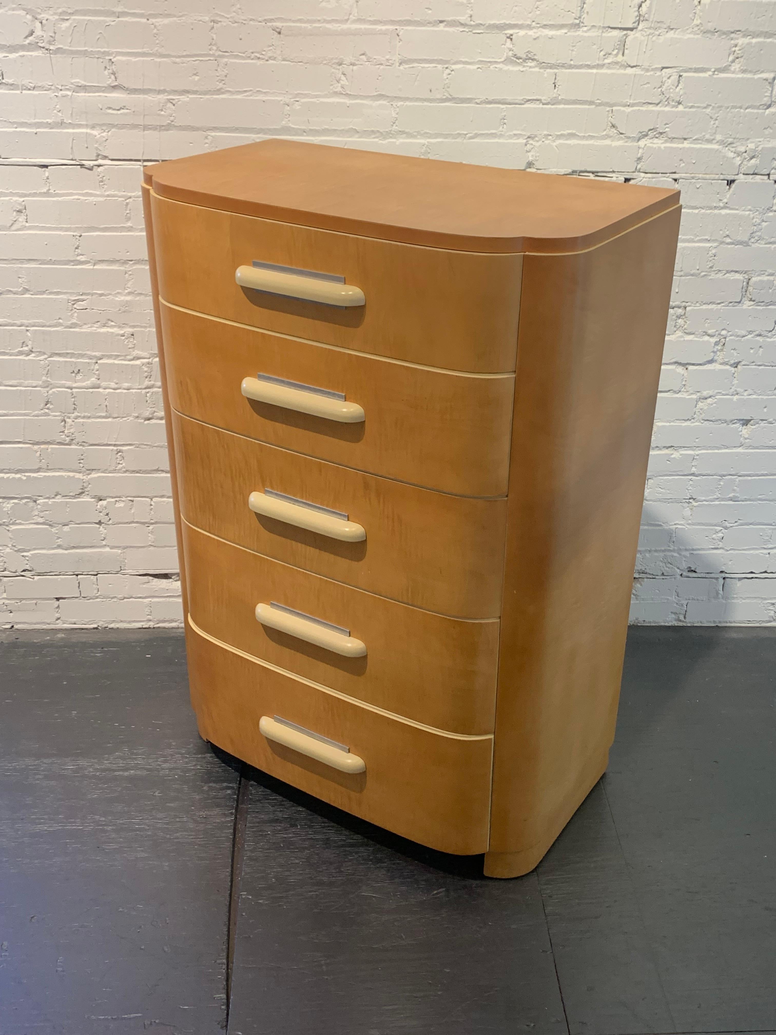 Sleek Donald Deskey Art Deco High Boy Dresser for Widdicomb Furniture in Maple For Sale 6
