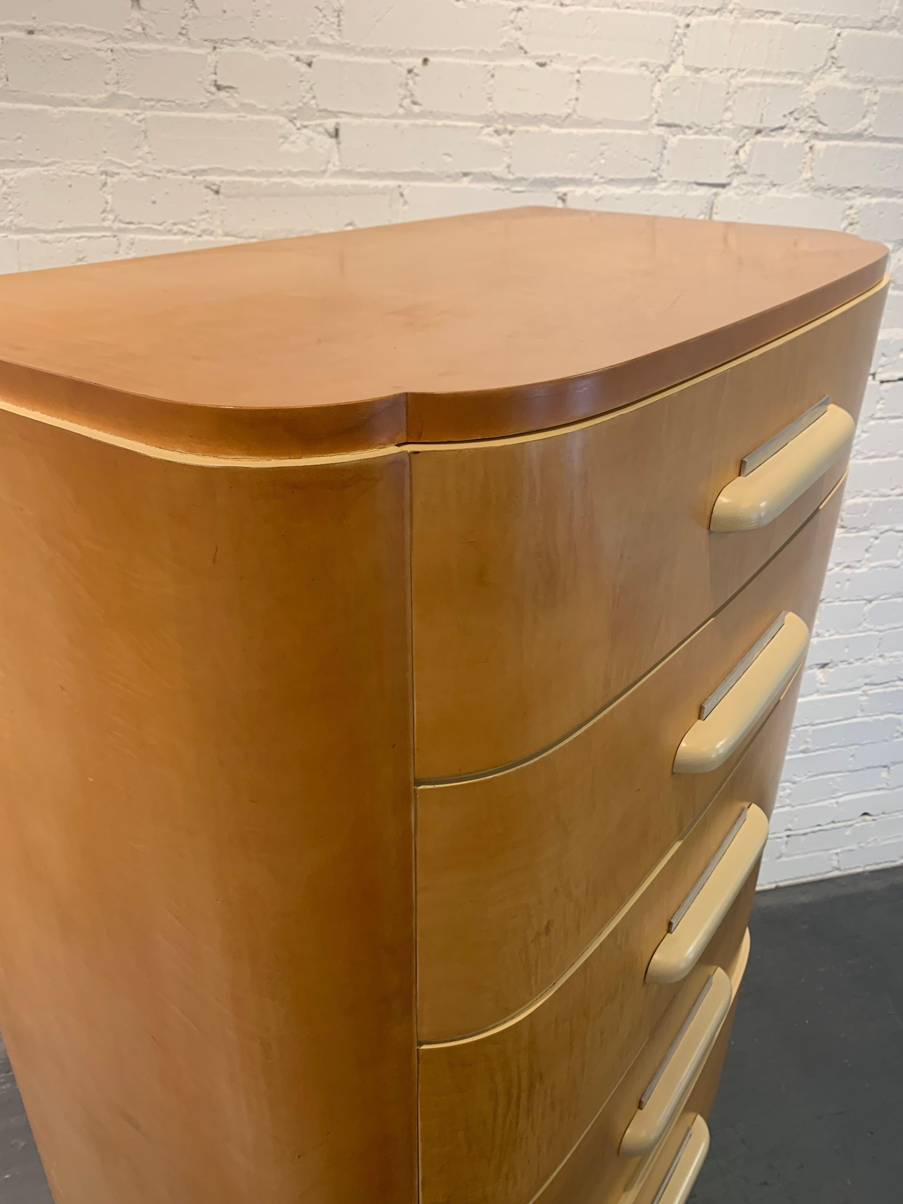 Sleek Donald Deskey Art Deco High Boy Dresser for Widdicomb Furniture in Maple For Sale 12