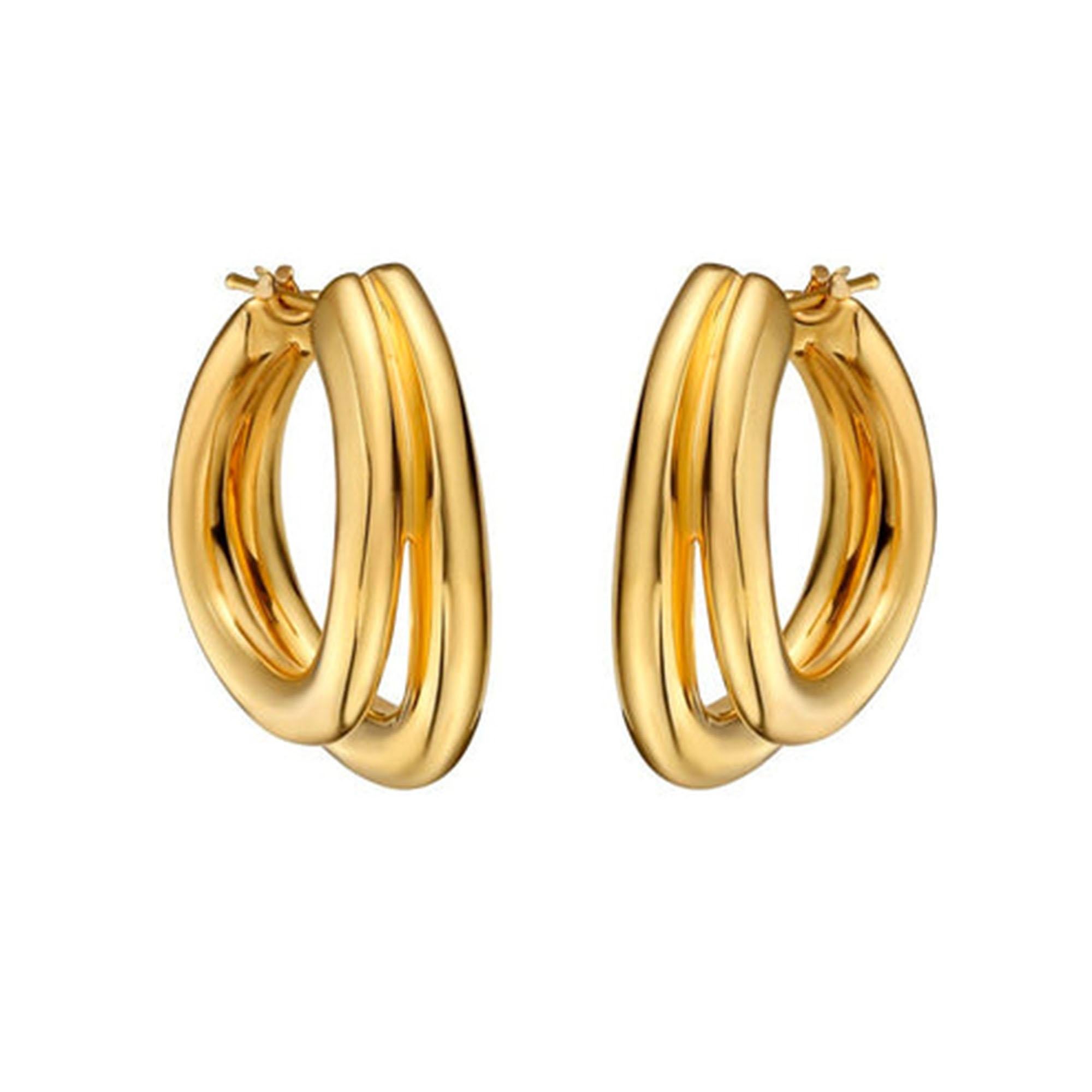 Boucles d'oreilles en or jaune 14K (ou 18k sur demande) Sleek Double Shine Curve Neuf - En vente à Los Angeles, CA