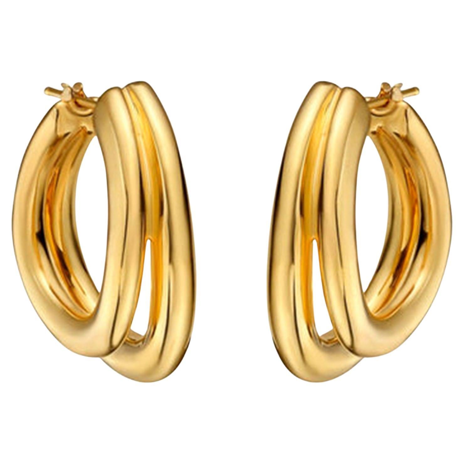 Boucles d
oreilles en or jaune 14K (ou 18k sur demande) Sleek Double Shine Curve en vente