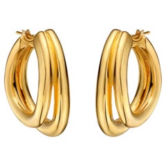 Boucles d
oreilles en or jaune 14K (ou 18k sur demande) Sleek Double Shine Curve