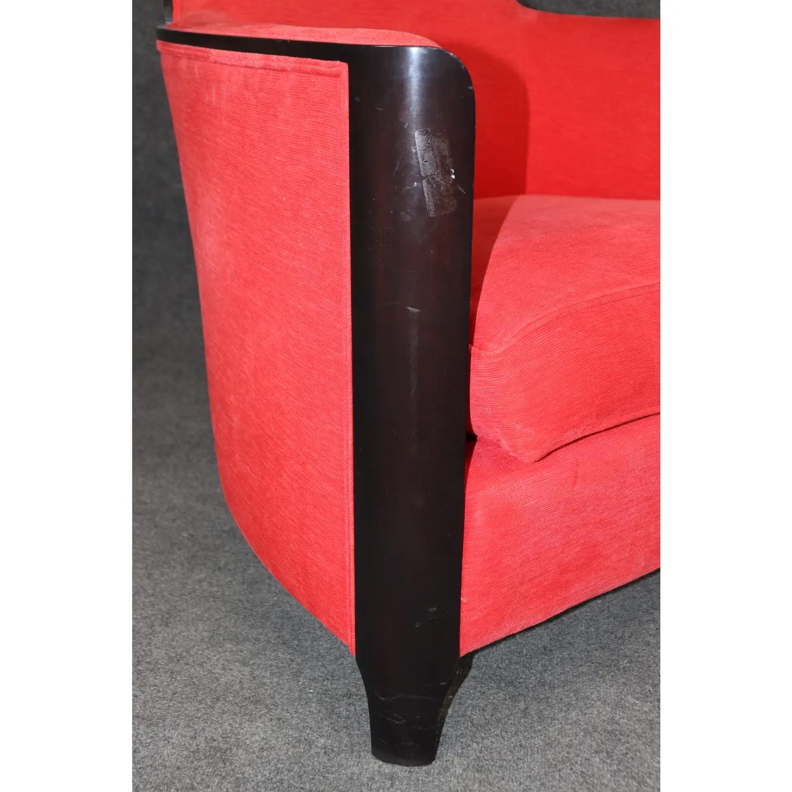 Eleganter ebonisierter Art-Déco-Clubsessel mit roter Polsterung aus der Ära der 1930er Jahre (Französisch) im Angebot